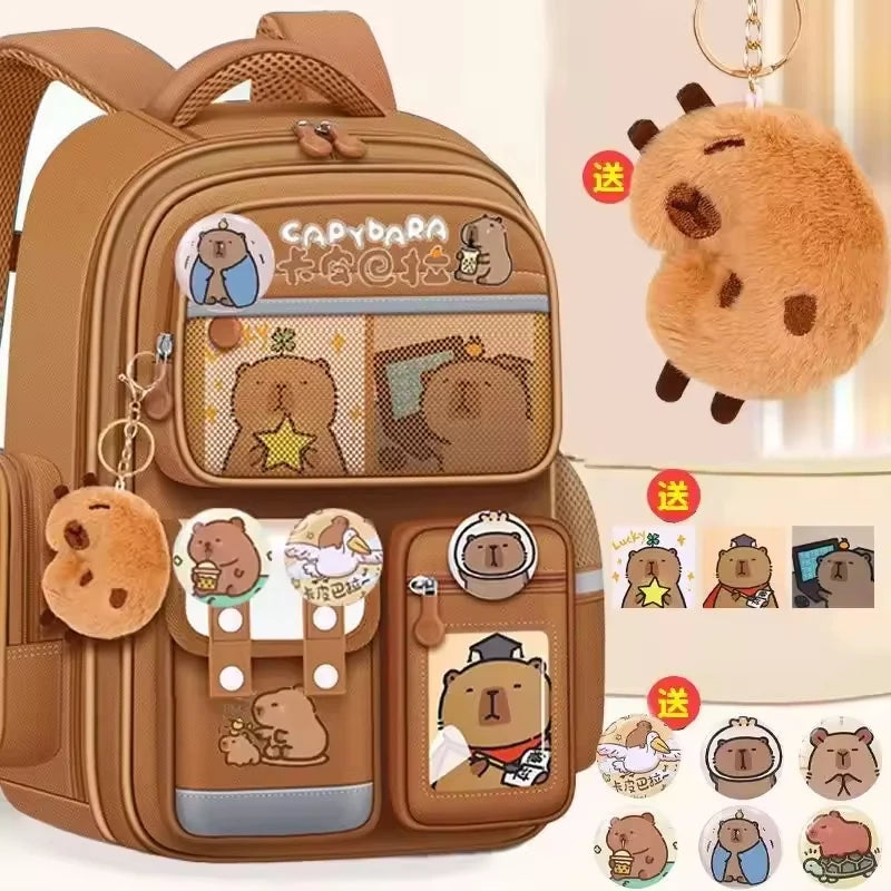 Capybara Anime Kids Backpack – Large Capacity Nylon School Bag for Boys & Girls Back to School