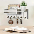Wall-Mounted Wood Storage Rack with 7 Hooks — Mail, Keys, Glasses & Entryway Organizer