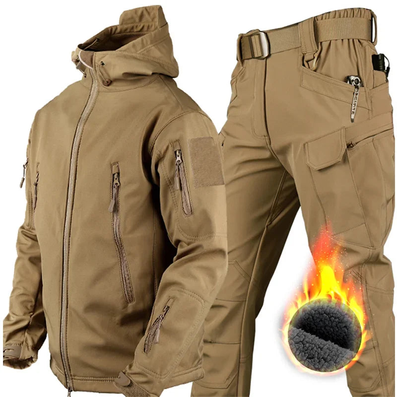 Men's Waterproof Soft Shell Tactical Jacket & Fleece Cargo Pants Set – Outdoor Hiking 5XL 6XL
