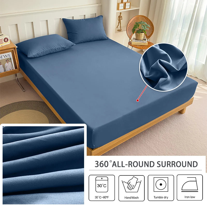 Solid Color Elastic Fitted Bed Sheet – 100% Polyester Mattress Cover, 90–180x200cm