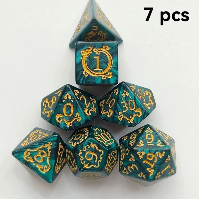 7-Piece DND RPG Polyhedral Dice Set – Dragon Pattern Acrylic Dice for Role Playing & Board Games