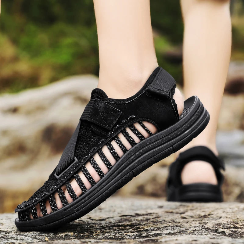 Men's Handmade Woven Beach Sandals – Breathable Casual Flat Sandals