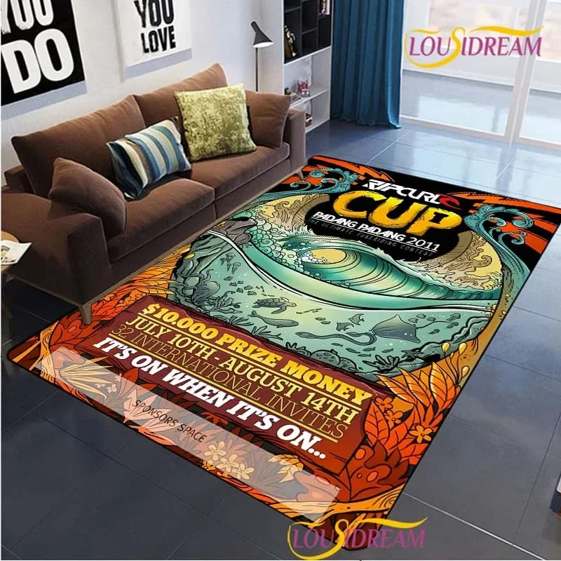 Surf Print Area Rug – Non-Slip Living Room, Bedroom & Kitchen Carpet