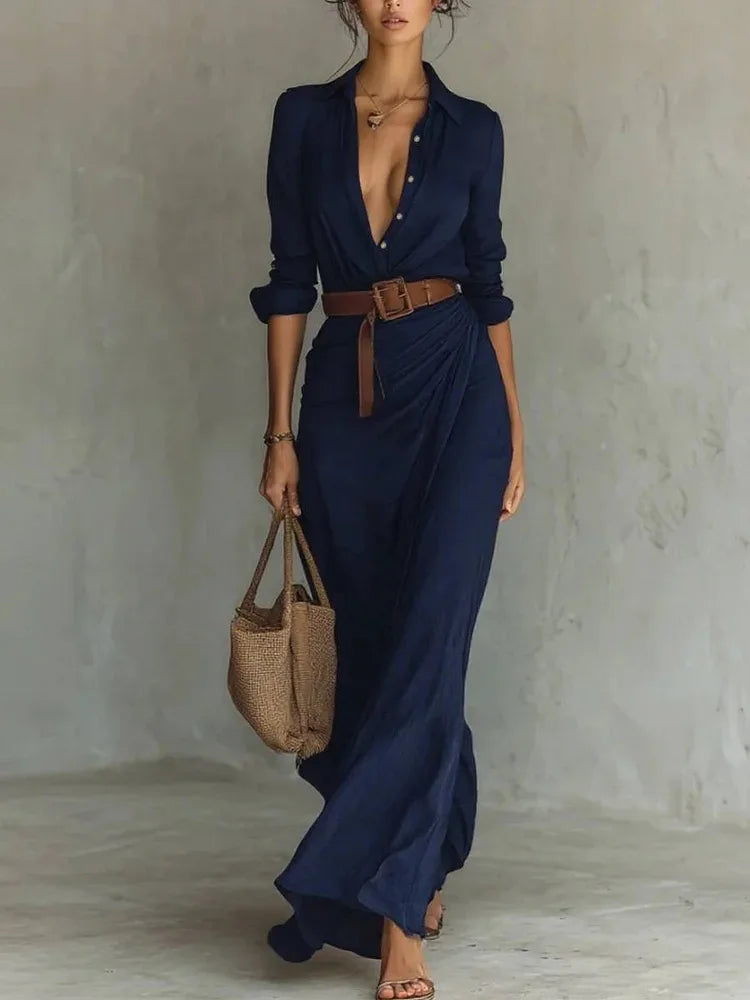 Strapless Pleated Belted Beach Dress — Chic Asymmetrical Slim Evening Dress