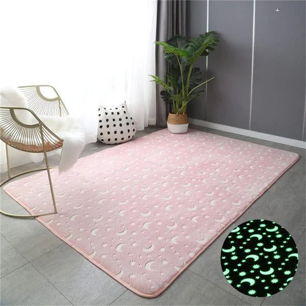 Rainbow Unicorn Glow in the Dark Area Rug – Large Kids Room Carpet with Stars