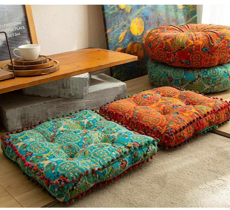 Bohemian Floor Cushion – Thickened Cotton Linen Moroccan Tatami Mat & Window Seat Pillow