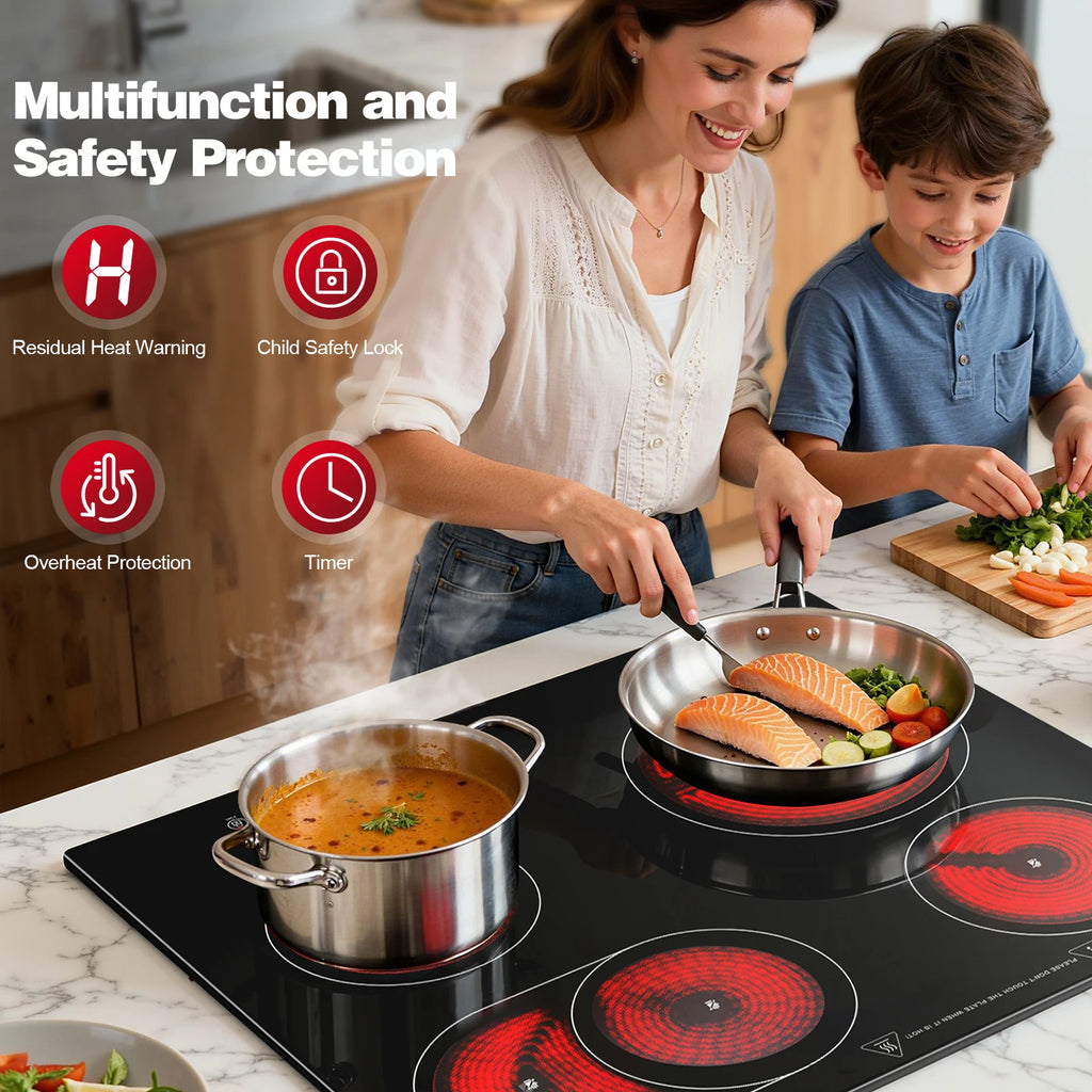 2-Zone Ceramic Hob – 3000W, Child Lock, 9 Heat Levels, 1-99 Min Timer, 60cm Black Glass (CE Certified)
