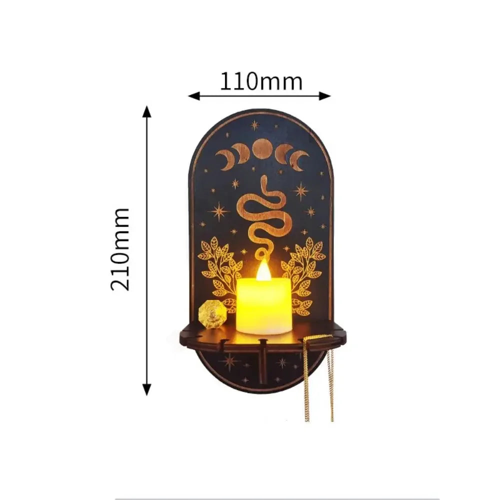 Wooden Carved Wall Shelf & Candle Holder — Hanging Display Stand for Home Decor