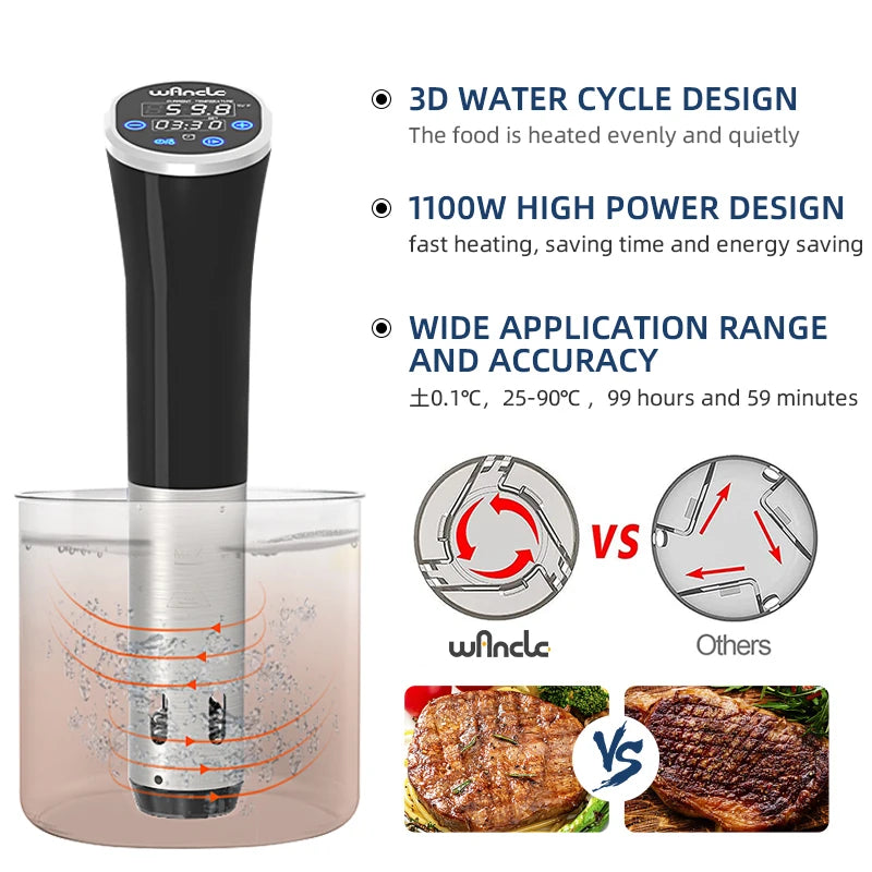 Wancle 1100W Sous Vide Cooker – LCD Touch Immersion Circulator, IPX7 Waterproof Precise Cooking
