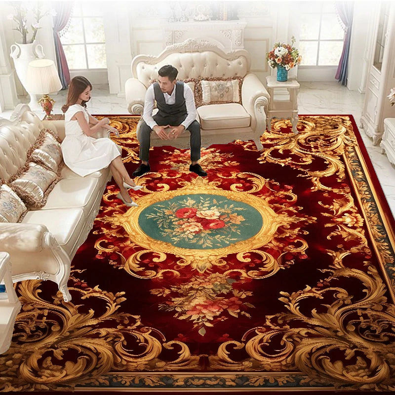 European Luxury Large Area Rug – Washable Non-Slip Carpet for Living Room & Bedroom