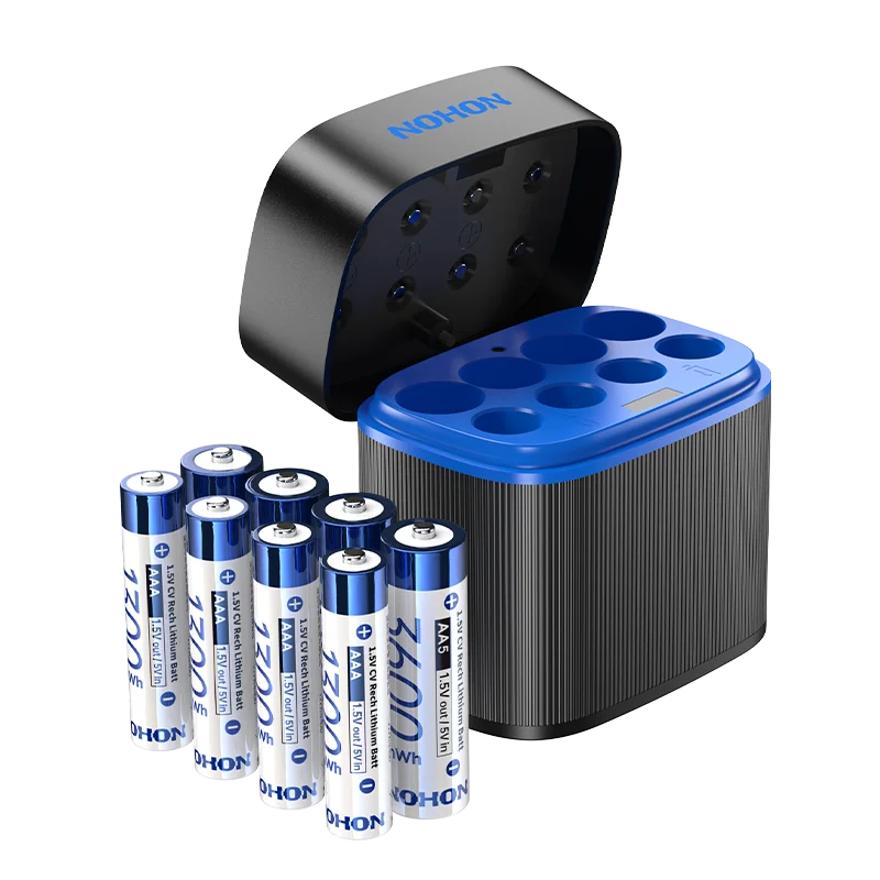 NOHON 1.5V Li-ion Rechargeable AA/AAA Batteries – 3600mWh High Capacity Long Lasting with Battery Charger