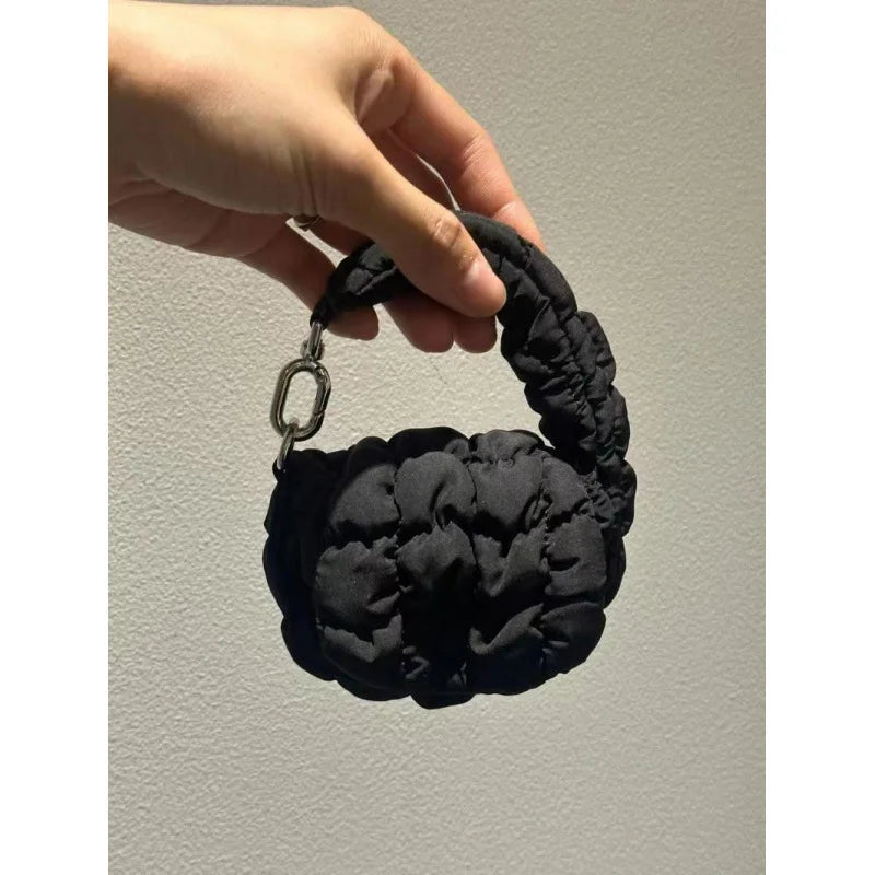 Cotton Pleated Cloud Dumpling Bag – Mini Ruched Flap Top Handle Bag for Shopping & Date