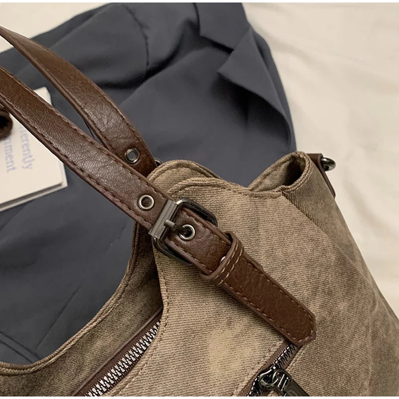Retro Color-Block Satchel Shoulder Bag – European Style PU Leather Tote Handbag for Women