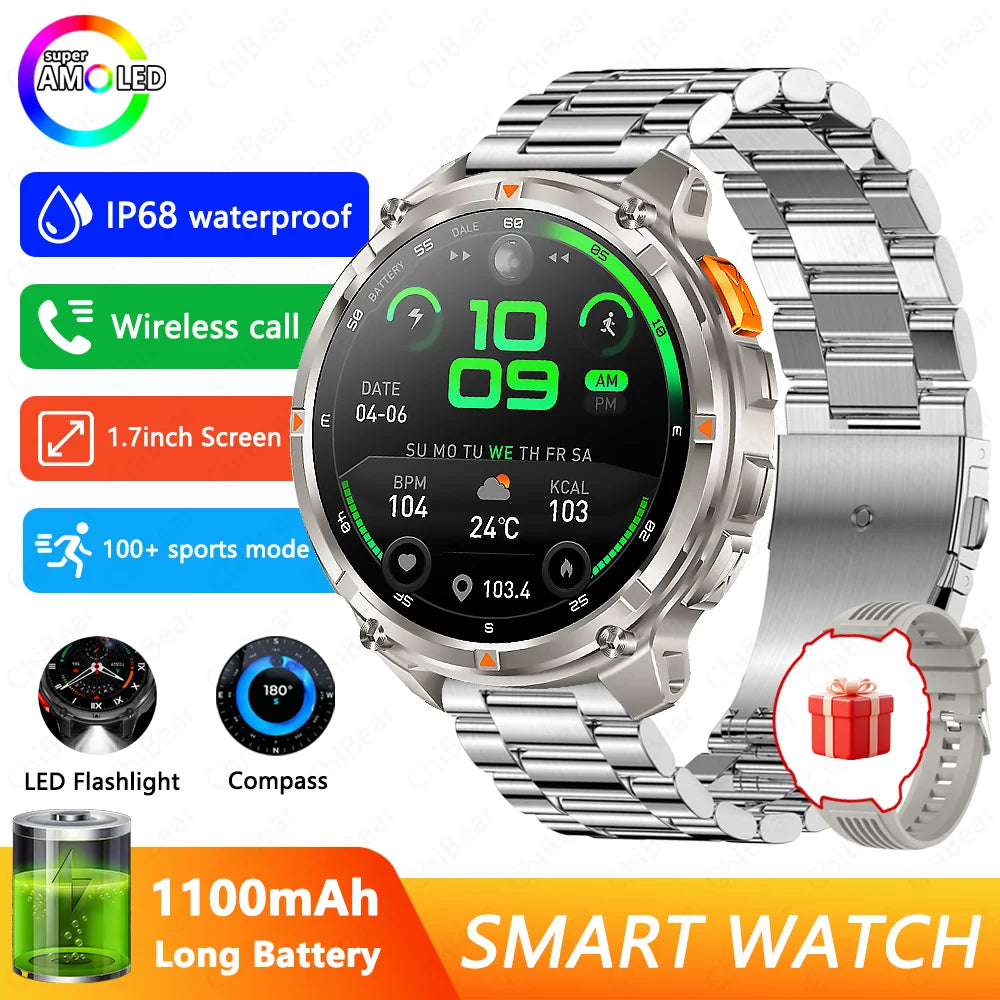 T-Rex3 Pro GPS Military Smartwatch – 1100mAh, 5ATM Waterproof, Sports Run Tracker & Compass