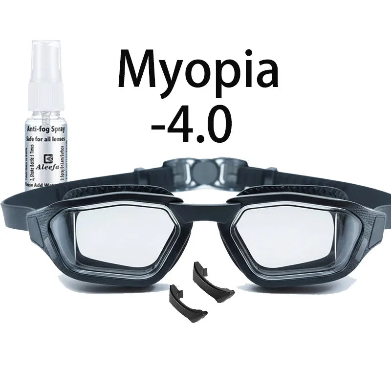 Myopia Swim Goggles for Adults – Anti-Fog HD Vision, Interchangeable Nose Bridges, Prescription -1.5 to -6.0