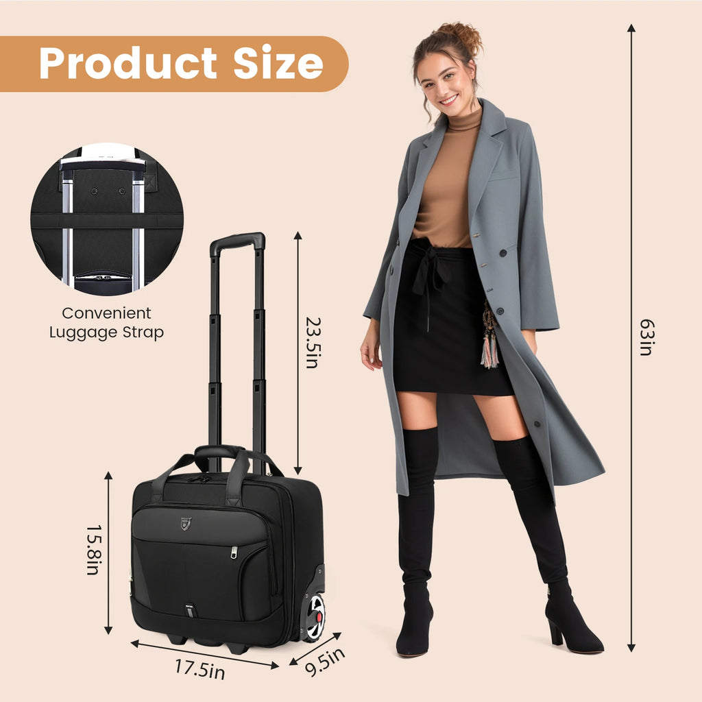 Rolling Laptop Briefcase – Waterproof 2-Wheel Business Luggage