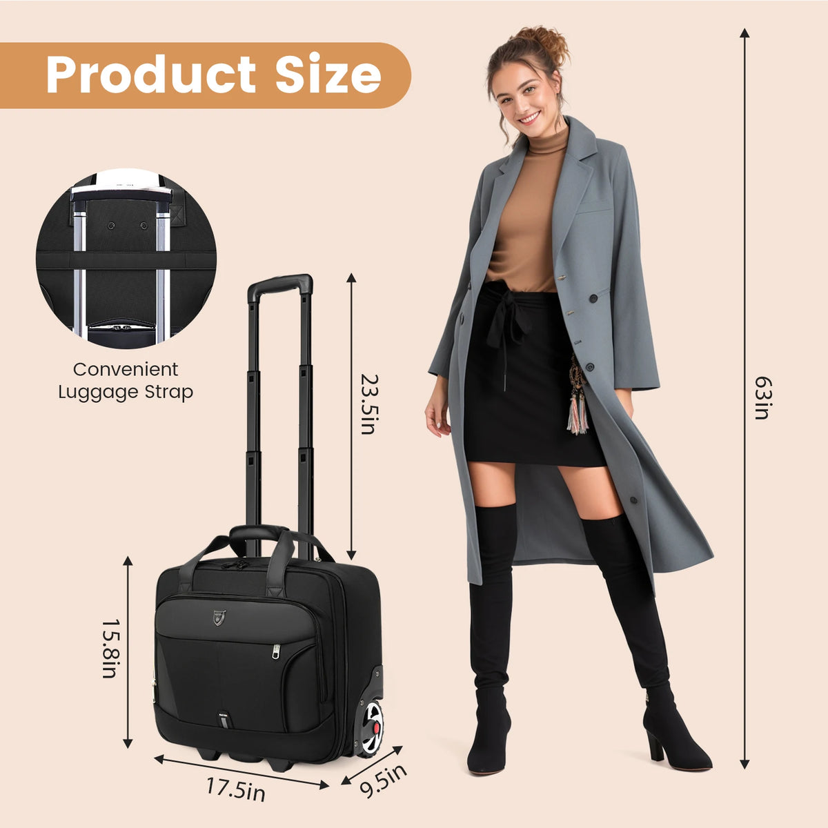 Rolling Laptop Briefcase – Waterproof 2-Wheel Business Luggage