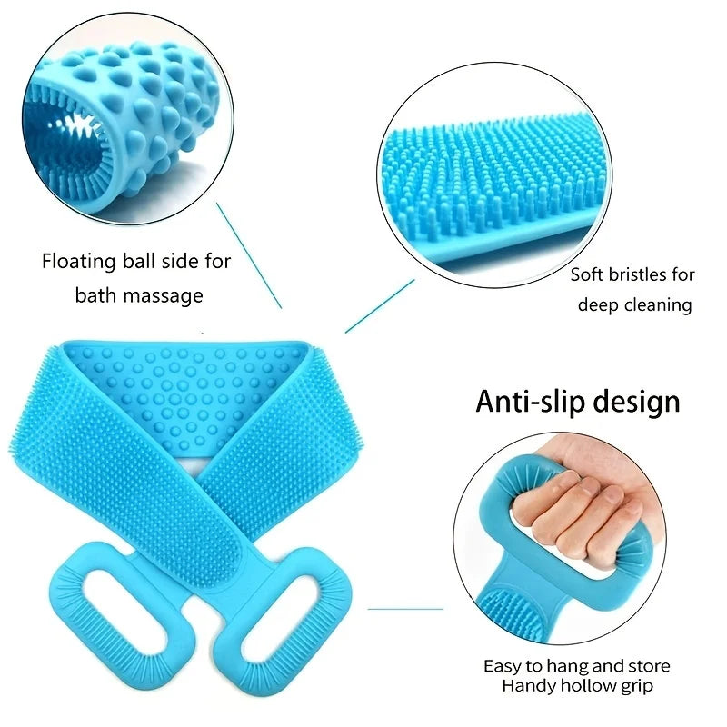 Silicone Body Scrubber Bath Brush – Extra Long Strip & Handle for Easy Back Exfoliating