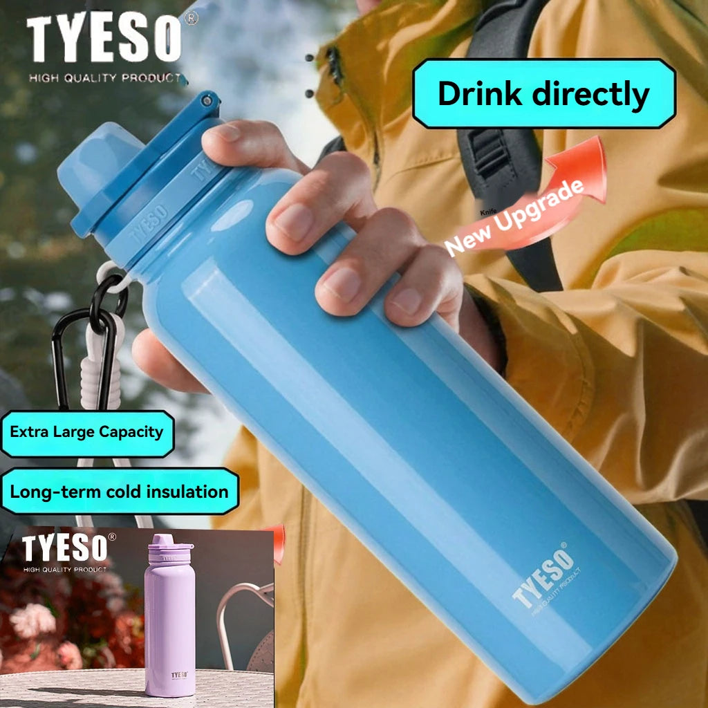 TYESO 304 SS Vacuum Thermos Bottle – Wide Mouth, Leakproof, 6–12Hr, 600–1200ml, 10+ Colors, Optional Cup Bag