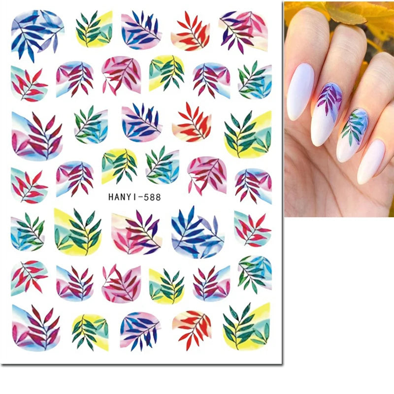 3D Summer Tropical Nail Art Sticker Decals — Palms, Butterflies & Flowers