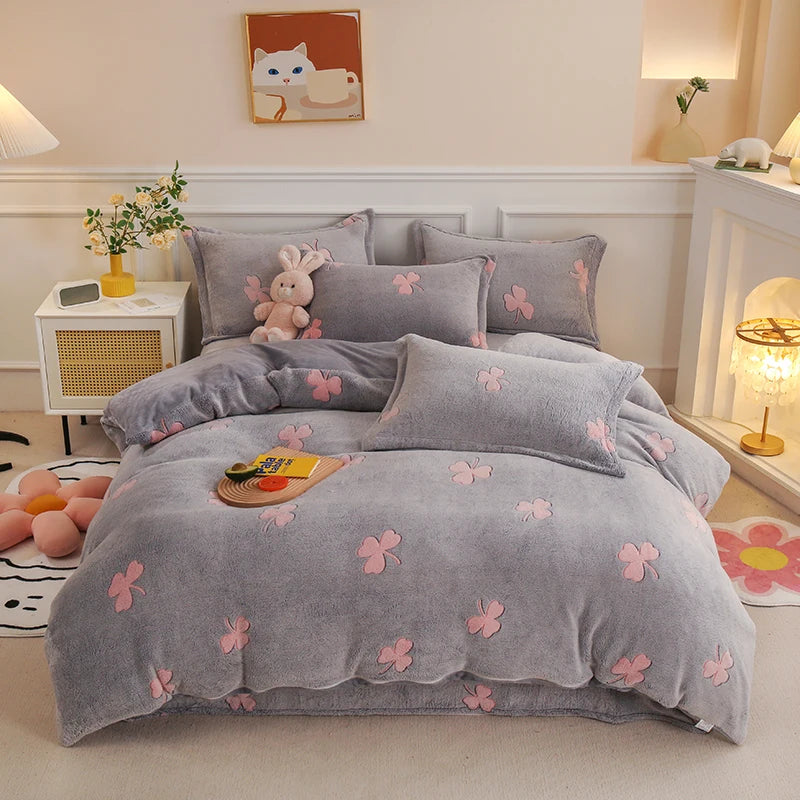 Double-Sided Flannel Coral Fleece Duvet Cover – Thick Warm Winter Bedding, 8 Colors & 6 Sizes