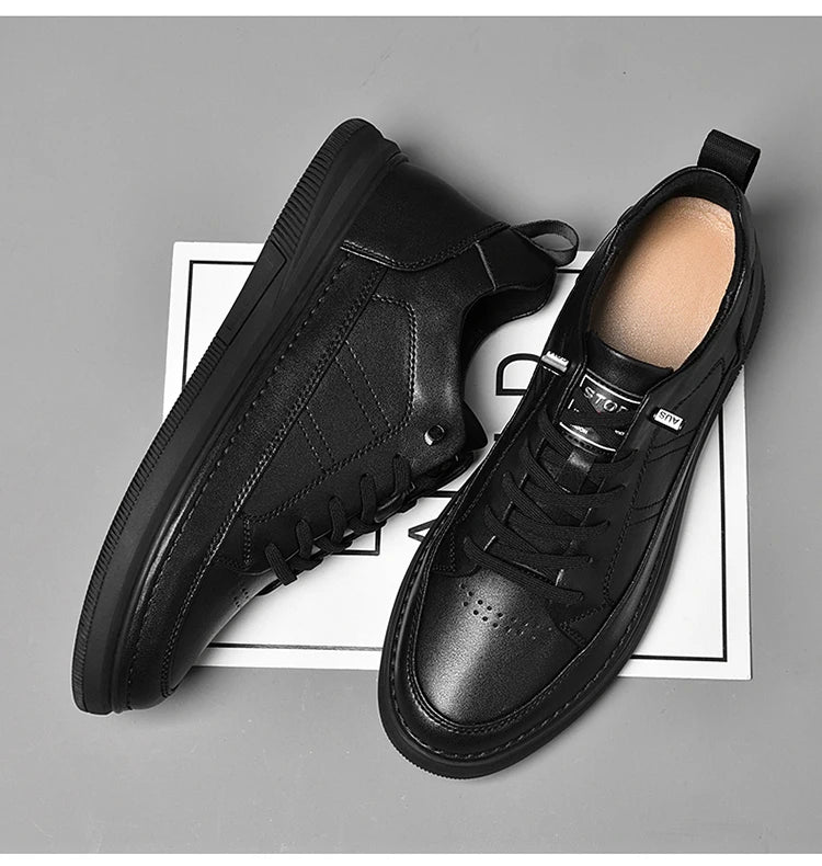 Men's Genuine Leather Height-Boosting Sneakers — +6cm