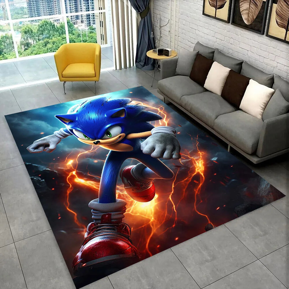 3D Retro Sonic Area Rug – Non-Slip Kids Carpet for Bedroom, Living Room & Playroom