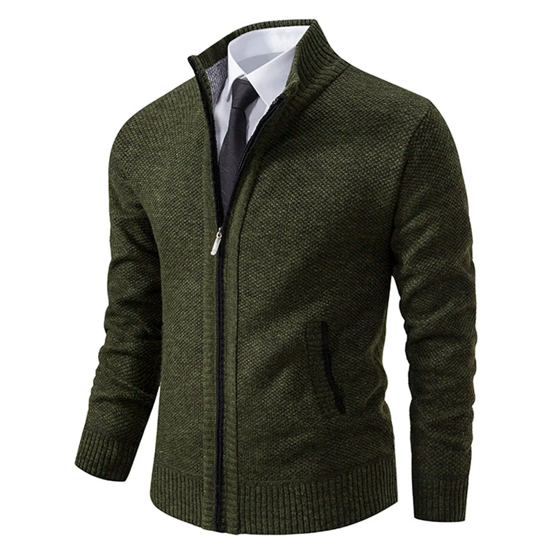 Men's Fleece Zip Cardigan Jacket — Warm Casual Layering Piece