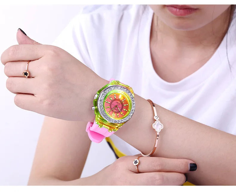 LED Luminous Flash Rhinestone Watch | Kids Men Women Silicone Fashion Wristwatch