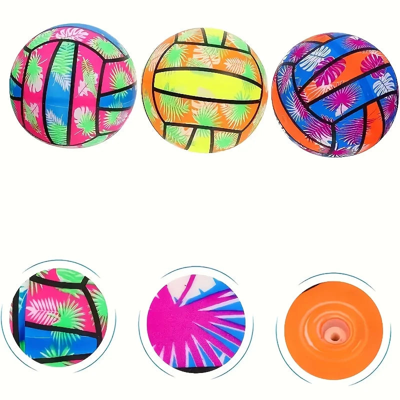 Inflatable Beach Volleyballs – Tropical Leaf Print PVC Pool Toys for Adults & Kids, Summer Outdoor Sports