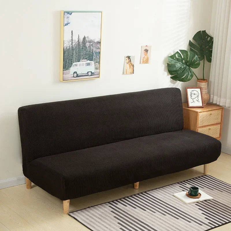 Armless Futon Sofa Bed Cover – Polar Fleece Elastic Slipcover for Folding Furniture & Bench