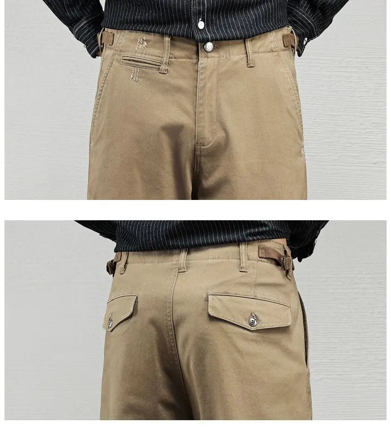 Men's Vintage Straight Leg Cotton Workwear Trousers — Loose Fit Retro Pants for Autumn & Winter