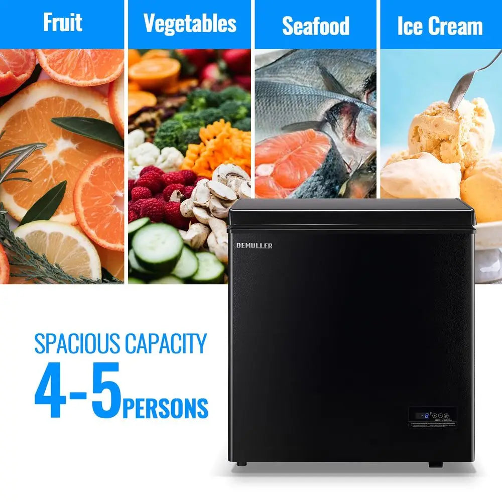 Large Capacity Compact Black Chest Freezer with Two Removable Baskets – Freestanding