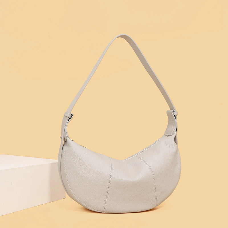 Badiman Genuine Cowhide Half-Moon Underarm Bag – Large Capacity Shoulder Crossbody Tote for Women