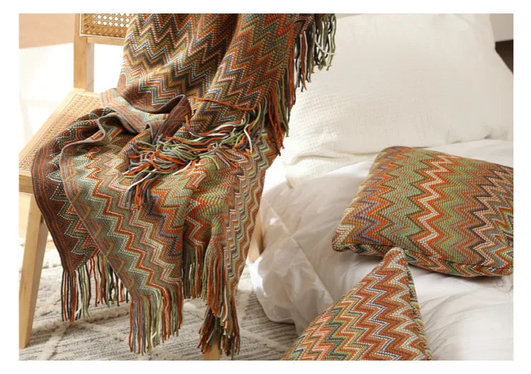 Boho Aztec Throw Blanket – Woven Plaid Sofa Cover, Wall Tapestry & Bed Blanket