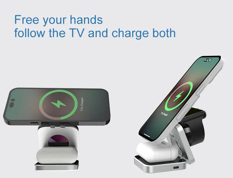 Foldable 3-in-1 Magnetic Wireless Charging Station for iPhone 12–17, Apple Watch & AirPods – Travel Charger