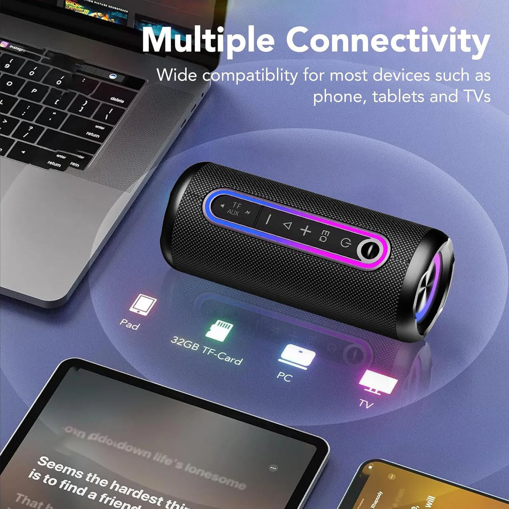 Wireless Portable Speaker — 30W Loud Stereo, IPX7 Waterproof, RGB Lights, TWS Pairing
