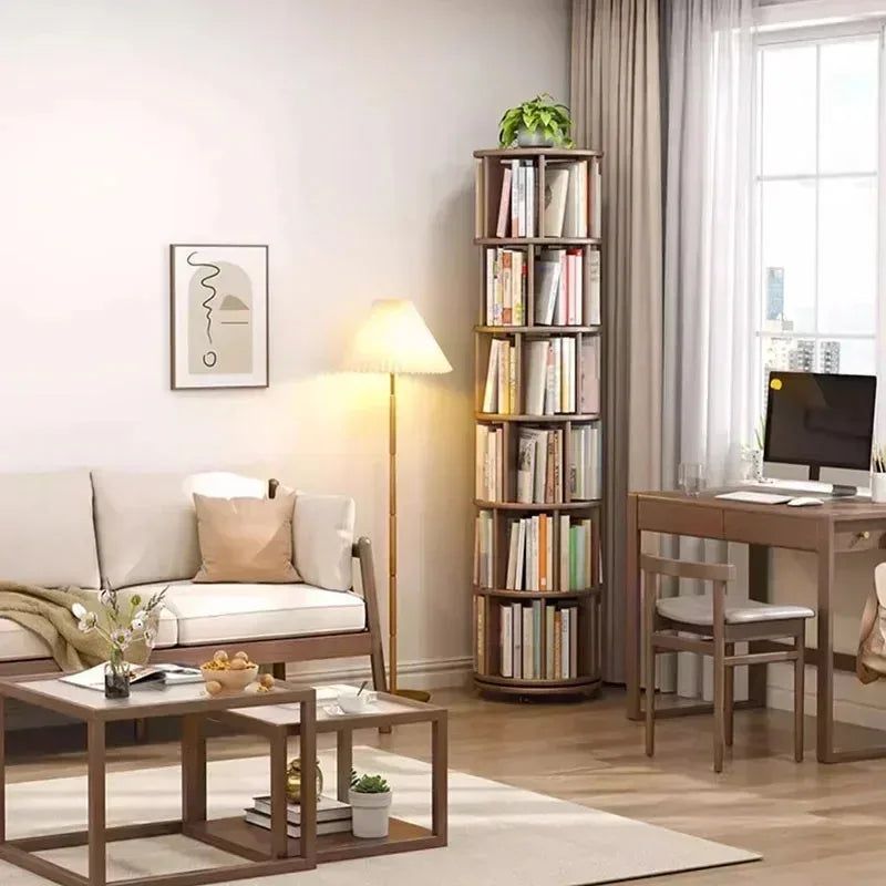 Vintage Rotating Bookcase – Compact Wooden Miniature House Display Shelf
