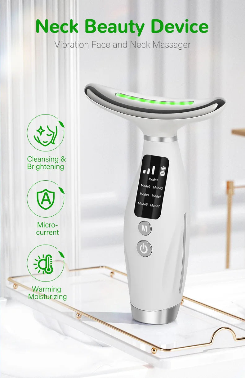 7-Color LED EMS Facial & Neck Massager – Microcurrent Vibration Beauty Device for Face & Shoulders