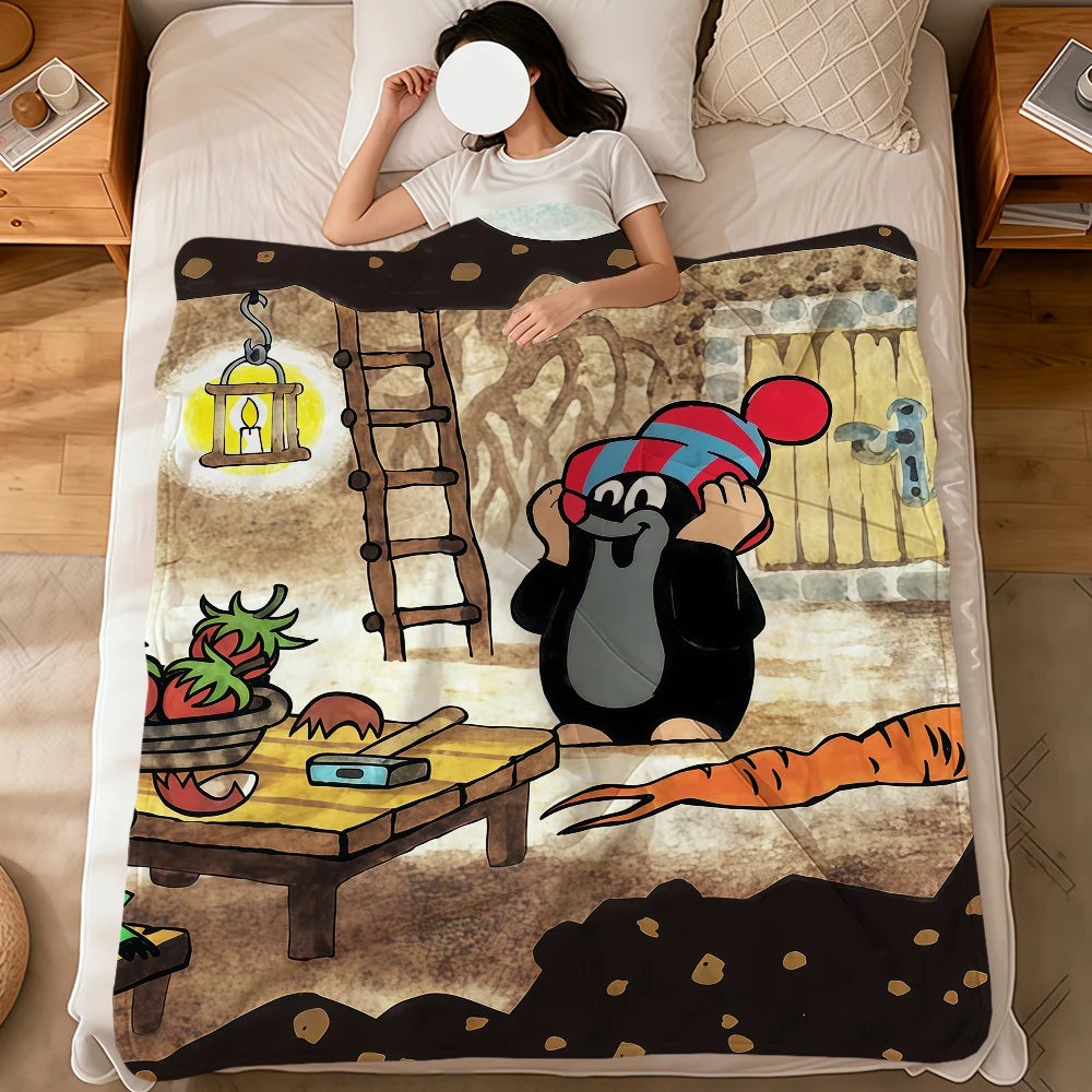 Cartoon Mole Soft Warm Plush Flannel Blanket – Cozy Sofa & Bed Throw, Nap Blanket
