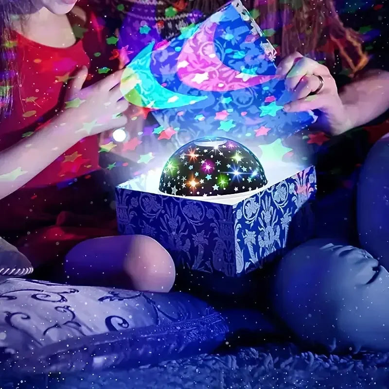 Starry Night Sky Projector Light — USB & Battery Powered, Rotating Galaxy Lamp for Bedroom & Parties