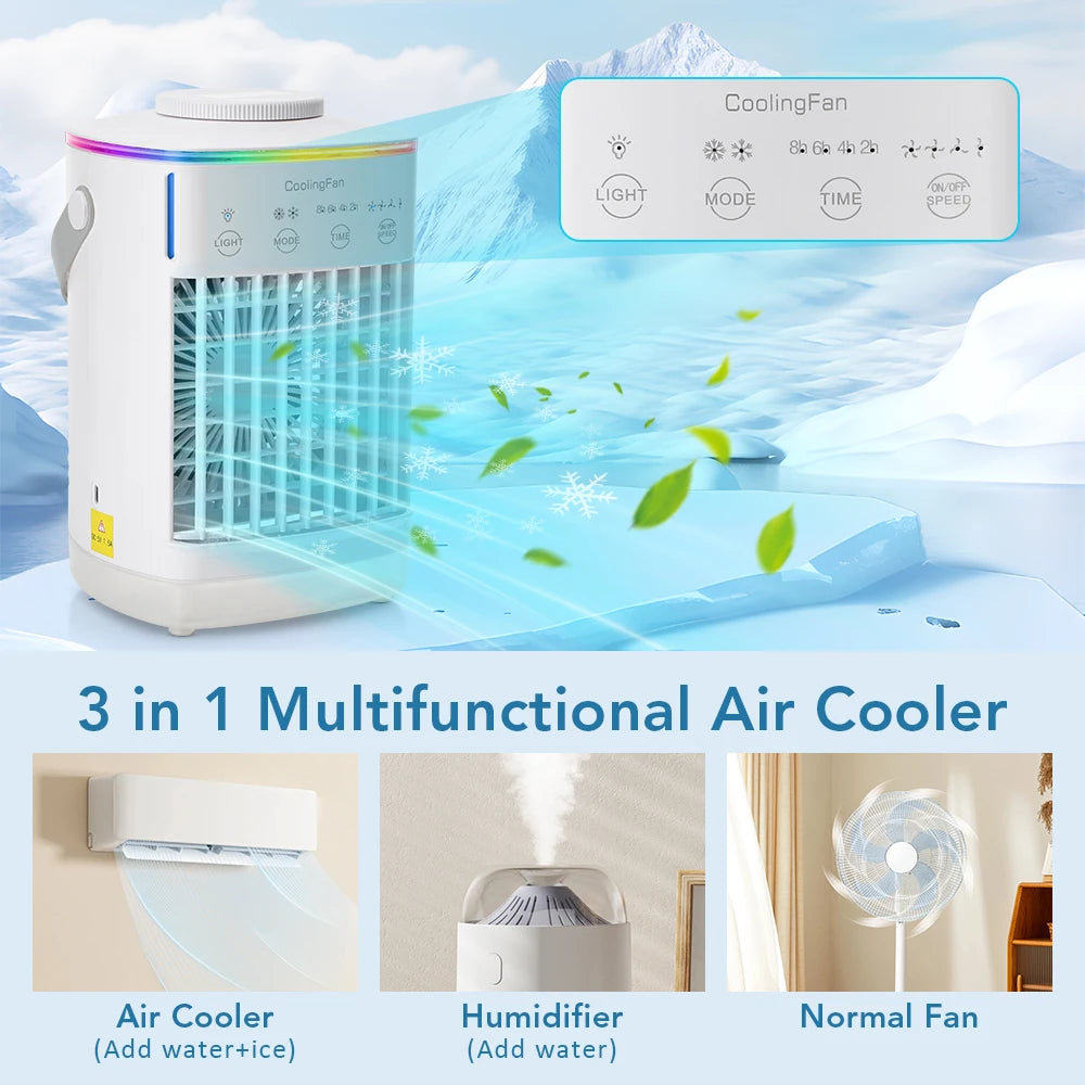 Portable Desktop Air Cooler Fan – Rechargeable Spray Mist Cooling for Home & Office