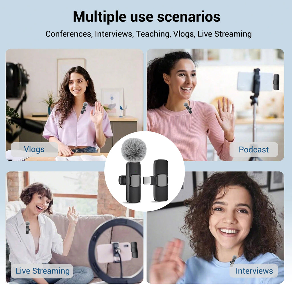 Crystal Clear Audio. Zero Setup. — Wireless Lavalier Microphone | Type-C, Plug & Play, 30m Range, Noise Reduction, 360° Pickup, 4 Colors
