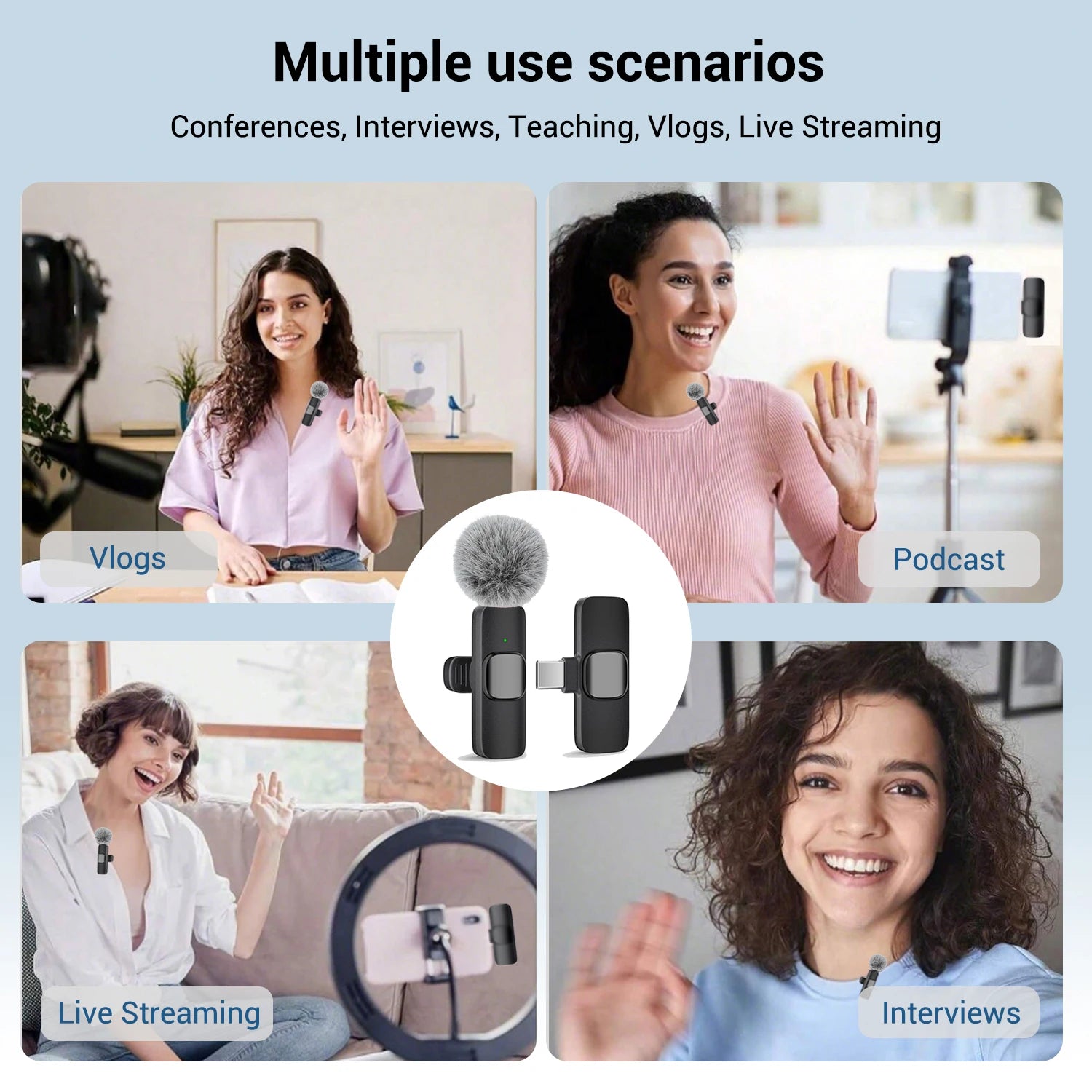 Crystal Clear Audio. Zero Setup. — Wireless Lavalier Microphone | Type-C, Plug & Play, 30m Range, Noise Reduction, 360° Pickup, 4 Colors