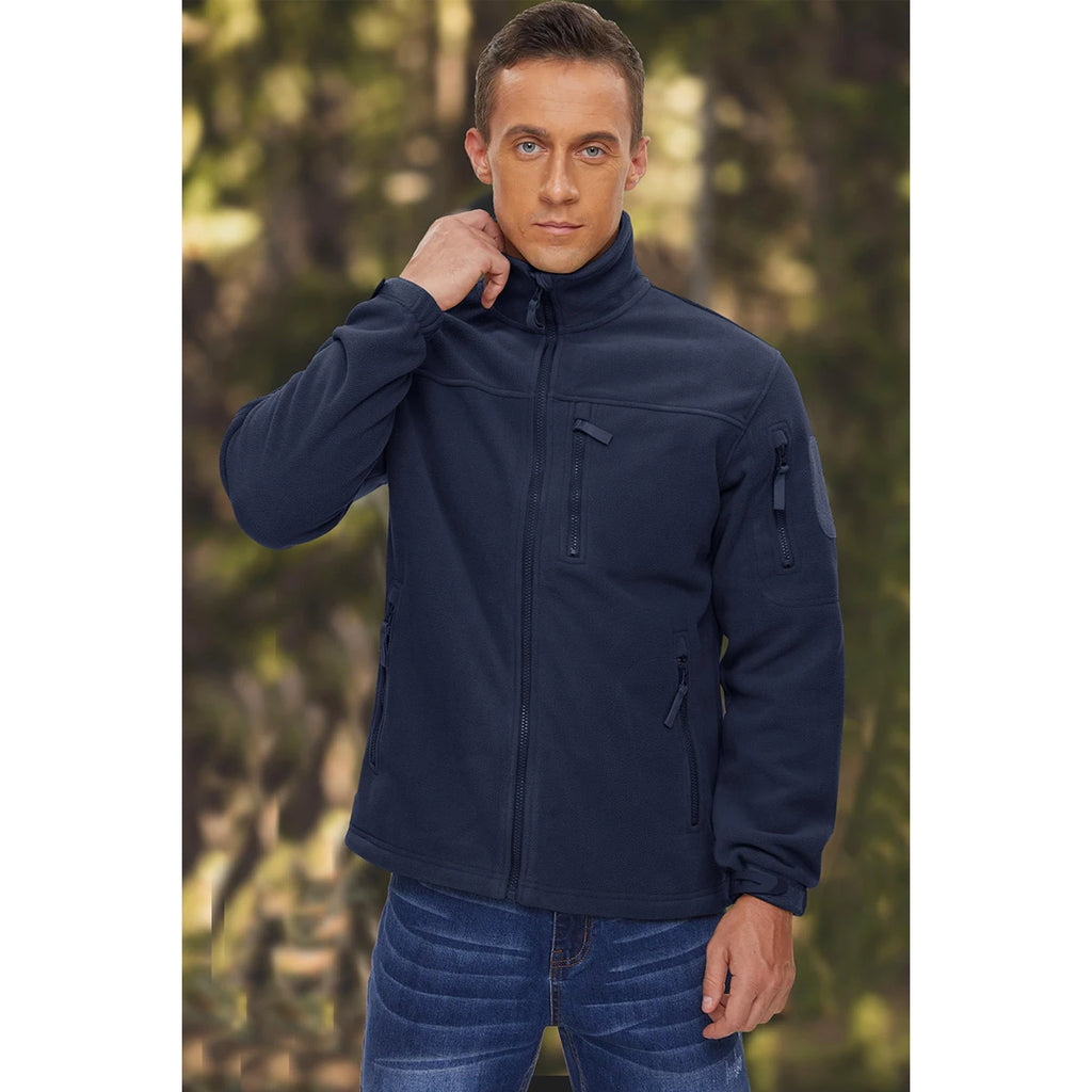 Men's Full Zip Fleece Hiking Windbreaker — Multi-Pocket Outdoor Work Jacket