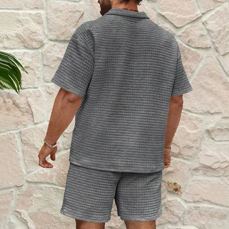 Men's Plaid Short Sleeve Shirt & Shorts Sport Suit – Lapel Summer 2-Piece Outdoor Set