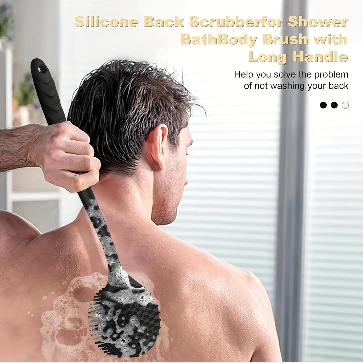 Silicone Back Scrubber Brush – Long Handle Double-Sided Body Deep Cleansing & Exfoliating Massage