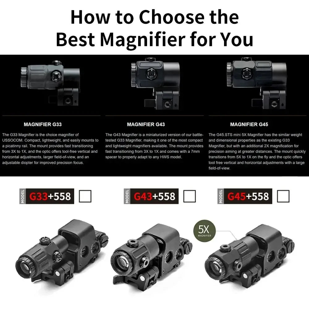 558 Holographic Red Dot Sight with G43 Magnifier — Tactical Hunting Optic, 20mm Rail Mount