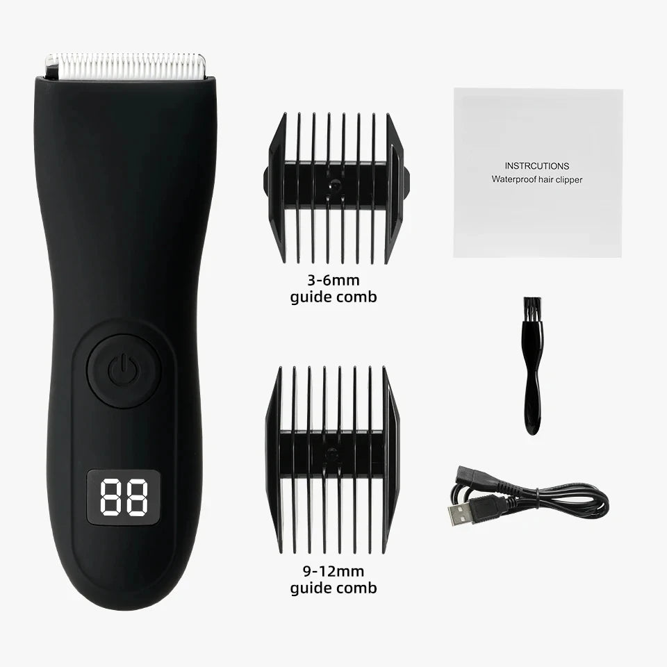 Full Body Hair Trimmer – Waterproof, Ceramic & Steel Blades, Bikini & Groin Safe, USB Rechargeable