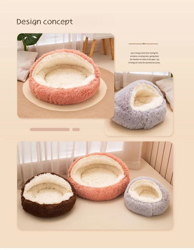 2-in-1 Soft Plush Round Pet Bed with Cover – Warm Cave Nest for Small Dogs & Cats, 50cm